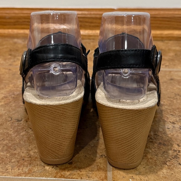 New Dansko Woman Tatiana Leather Heel Sandals Sz 38 Black Classic Comfort Boho - Picture 6 of 12